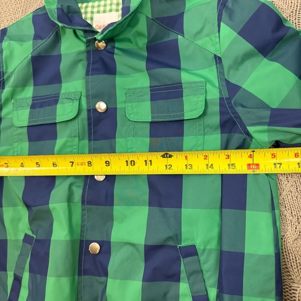 Cat & Jack Boys Green and Blue Plaid Raincoat ~ 8/10
